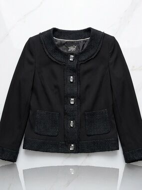 White House Black Market Black Silk Blend Jacket with Jewel Buttons - Size 14